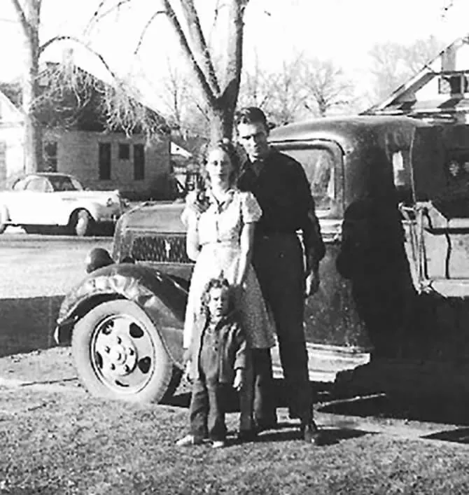 Historic photo of the original Burgener truck and family