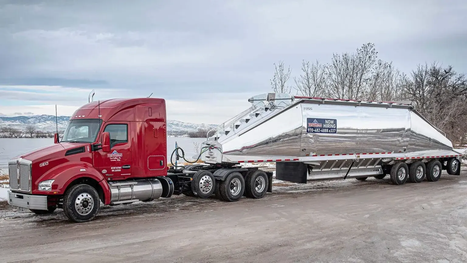 TransPro Peterbilt pulling a belly-dump trailer
