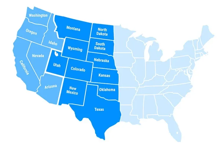 Map of the western United States showing TransPro Burgener's service area