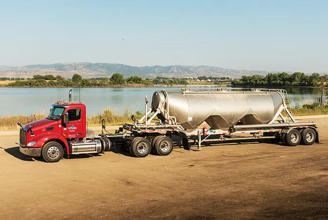 TransPro Peterbilt pulling a pneumatic tanker used for cement and fly ash